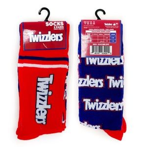 Twizzlers Candy Crew Socks Mens Womens 2 Pairs Red Blue Fun Funny Novelty Gift